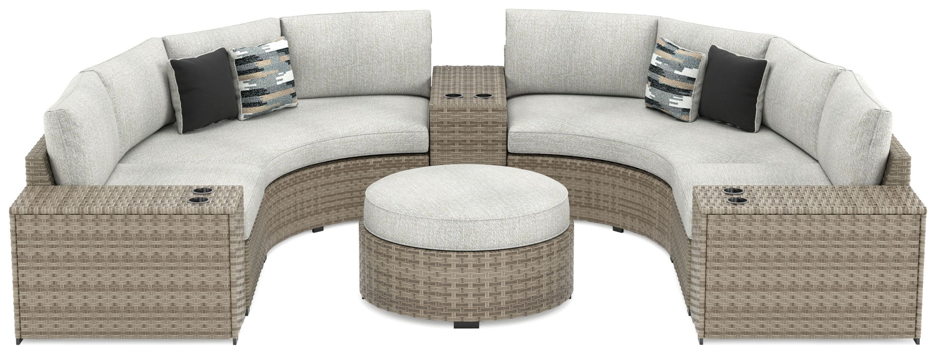Calworth - Beige - 7-Piece Outdoor Sectional With Ottoman