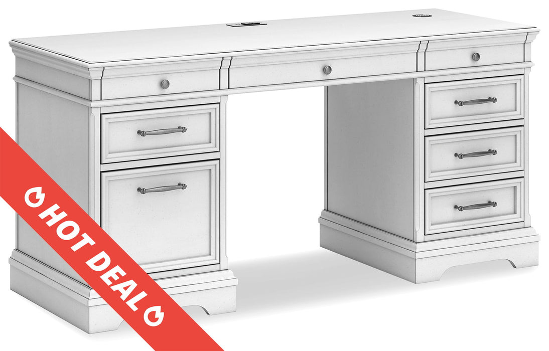Kanwyn - Whitewash - Home Office Desk Lf Pedestal