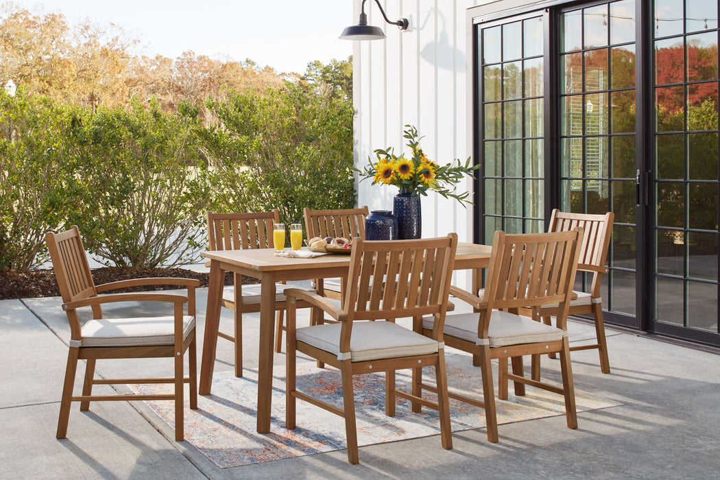 Janiyah - Light Brown - 7 Pc. - Dining Set, 6 Arm Chairs