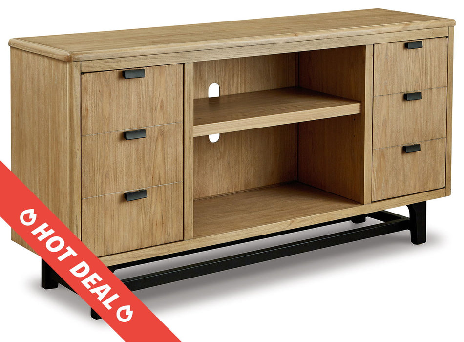 Freslowe - Light Brown / Black - LG TV Stand W/Fireplace Option