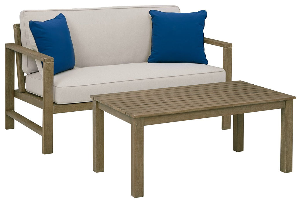 Fynnegan - Light Brown - Loveseat W/Table (Set of 2)
