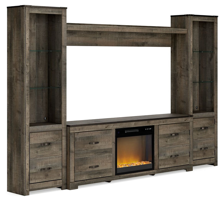 Trinell - Brown - 4-Piece Entertainment Center With 72" TV Stand And Glass/Stone Fireplace Insert