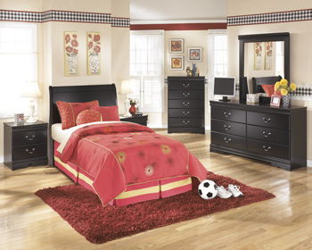 Huey - Black - Twin Sleigh Headboard