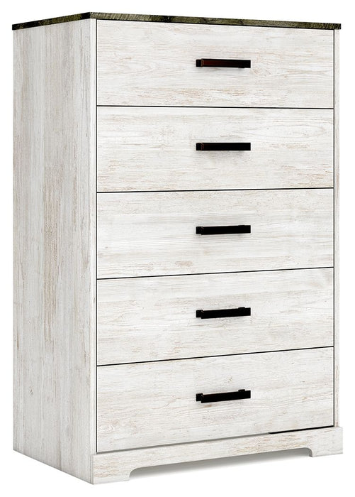 Shawburn - White / Black / Gray - Five Drawer Chest - Vinyl-Wrapped