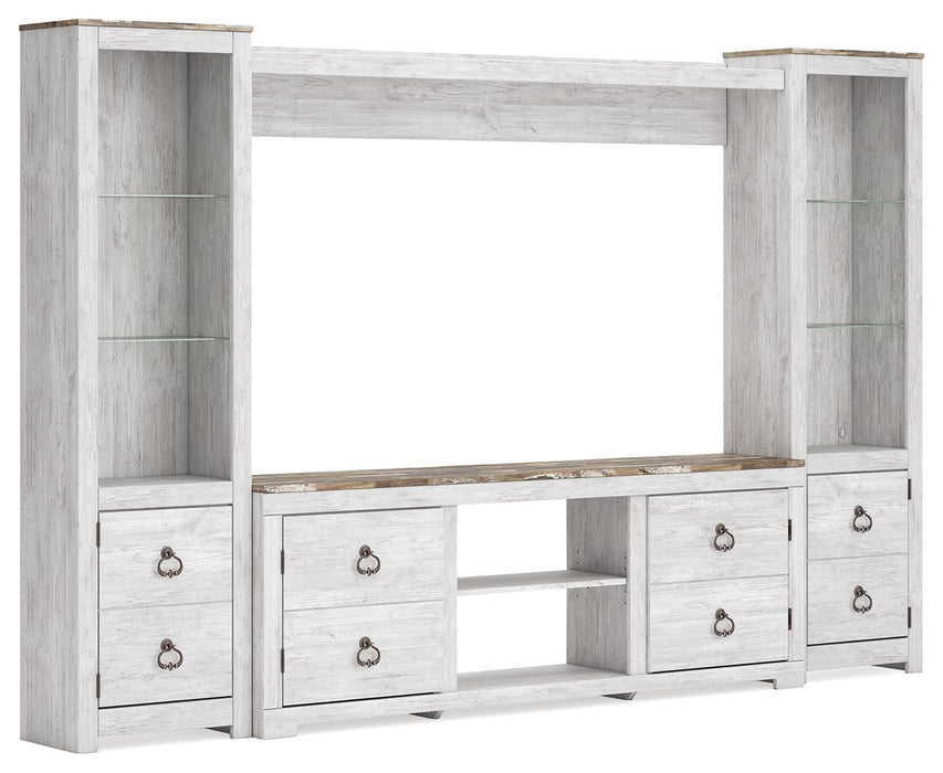 Willowton - Whitewash - 4-Piece Entertainment Center With 72" TV Stand