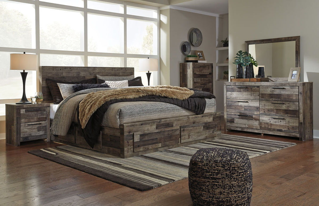Derekson - 8 Pc. - Dresser, Mirror, Chest, King Panel Bed with 6 Storage Drawers - Multi Gray