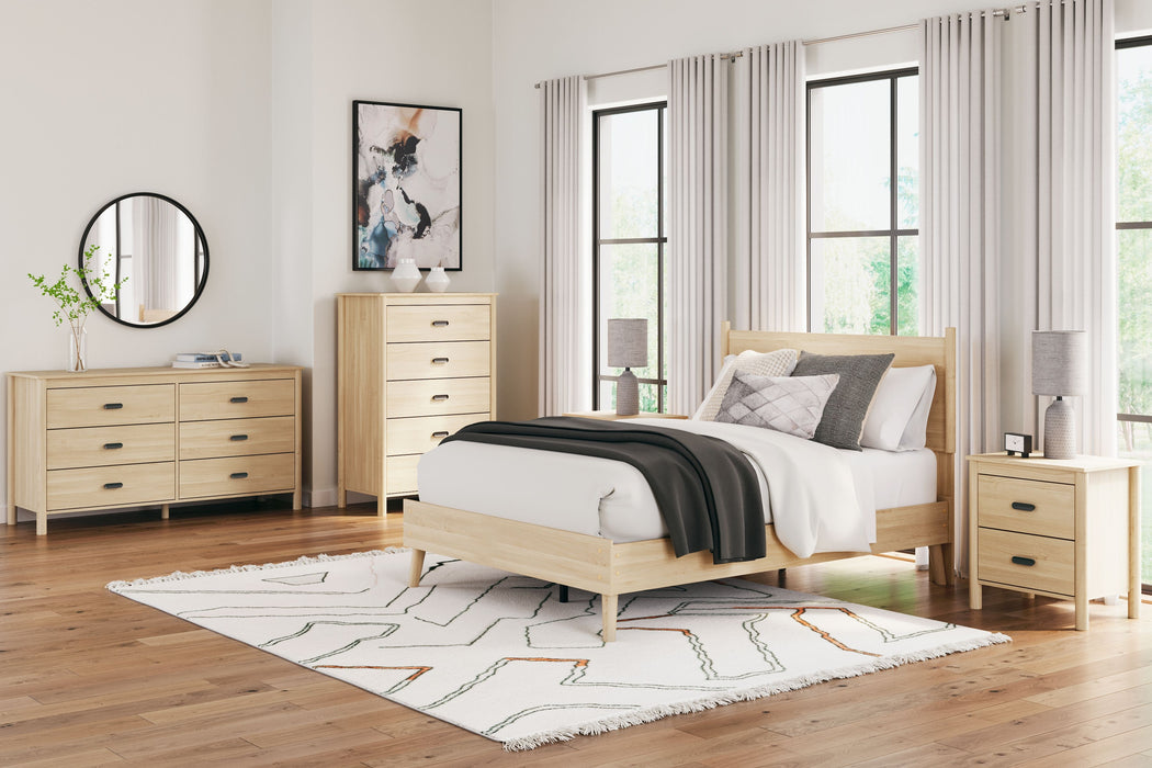 Cabinella - 6 Pc. - Dresser, Chest, Full Platform Panel Bed, 2 Nightstands - Tan
