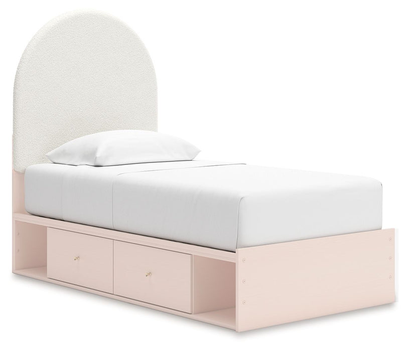 Wistenpine - Twin Upholstered Panel Bed With Under Bed Storage - Blush
