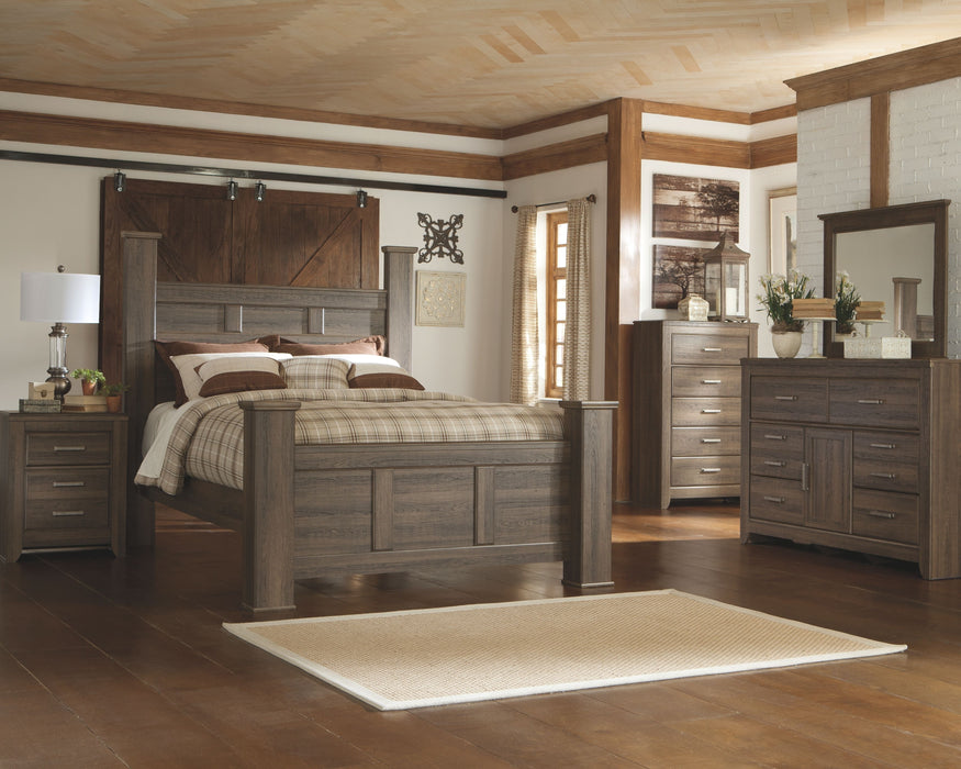 Juararo - 7 Pc. - Dresser, Mirror, Queen Poster Bed, 2 Nightstands - Dark Brown