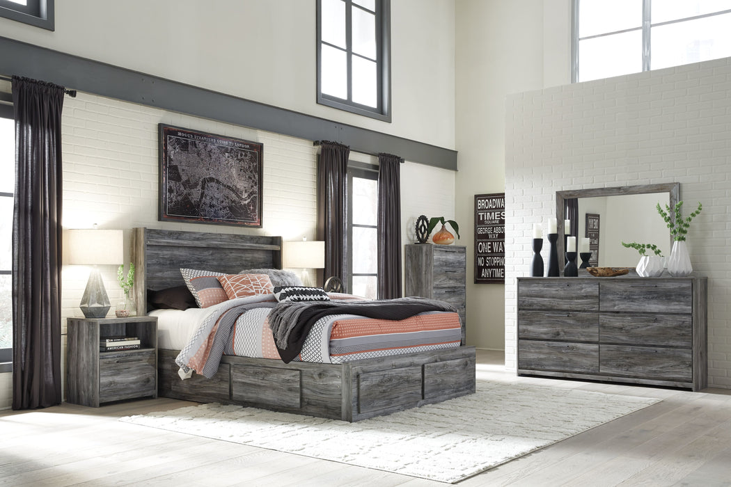 Baystorm - 9 Pc. - Dresser, Mirror, Queen Panel Bed with 6 Storage Drawers, 2 Nightstands - Gray