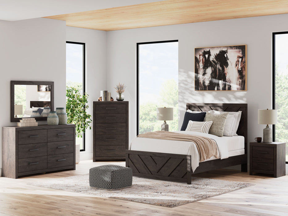 Prendonea - 5 Pc. - Dresser, Mirror, Chest, Full Panel Bed - Charcoal