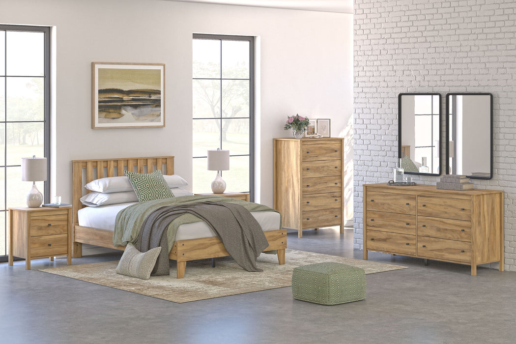 Bermacy - 4 Pc. - Dresser, Chest, Full Platform Panel Bed - Light Brown