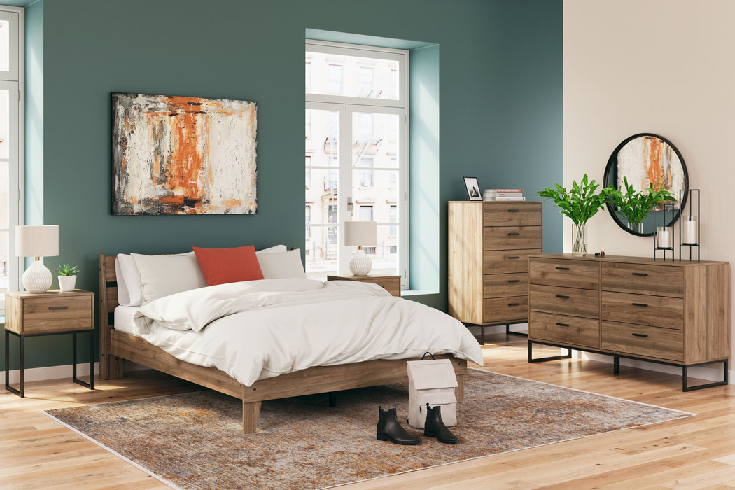 Deanlow - 3 Pc. - Dresser, Full Platform Panel Bed - Honey