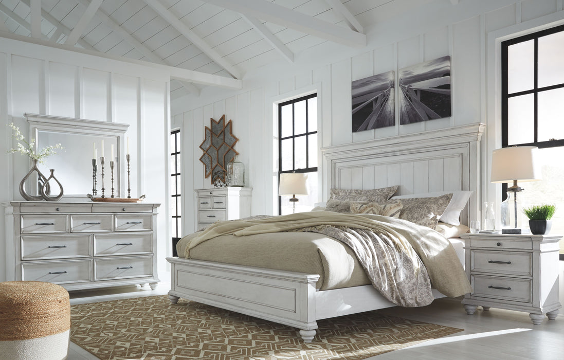 Kanwyn - 7 Pc. - Dresser, Mirror, King Panel Bed, 2 Nightstands - Whitewash