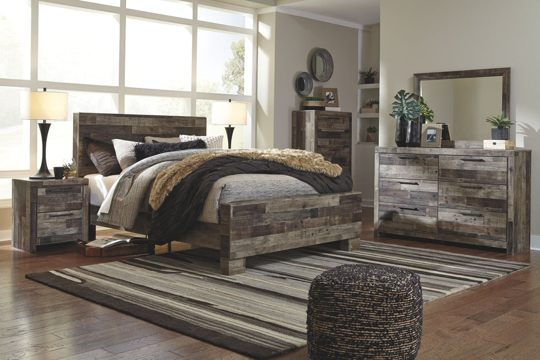 Derekson - 8 Pc. - Dresser, Mirror, Chest, Queen Panel Bed, 2 Nightstands - Multi Gray