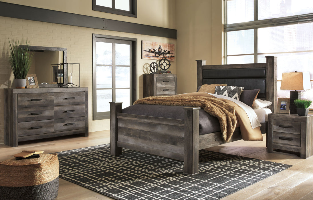 Wynnlow - 8 Pc. - Dresser, Mirror, Queen Upholstered Poster Bed, 2 Nightstands - Gray