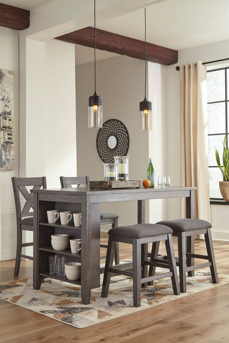 Caitbrook - 5 Pc. - Counter Table, 2 Stools, 2 Barstools - Gray