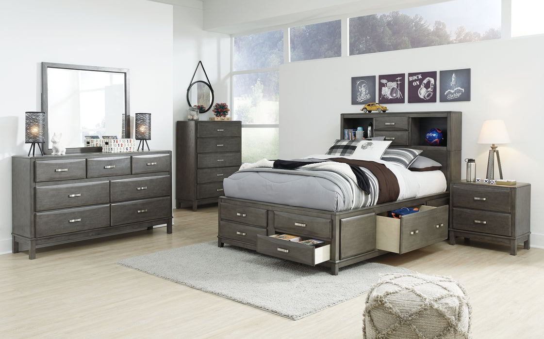 Caitbrook - 7 Pc. - Dresser, Mirror, Full Storage Bed, 2 Nightstands - Gray