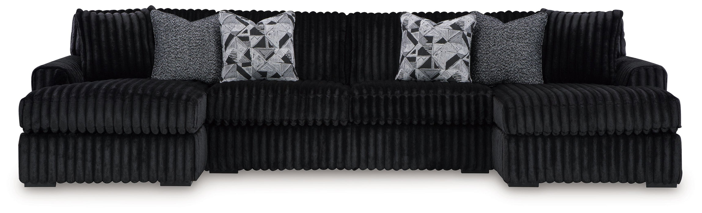 Midnight-Madness - 3-Piece Sectional With Laf And Raf Corner Chaises - Onyx