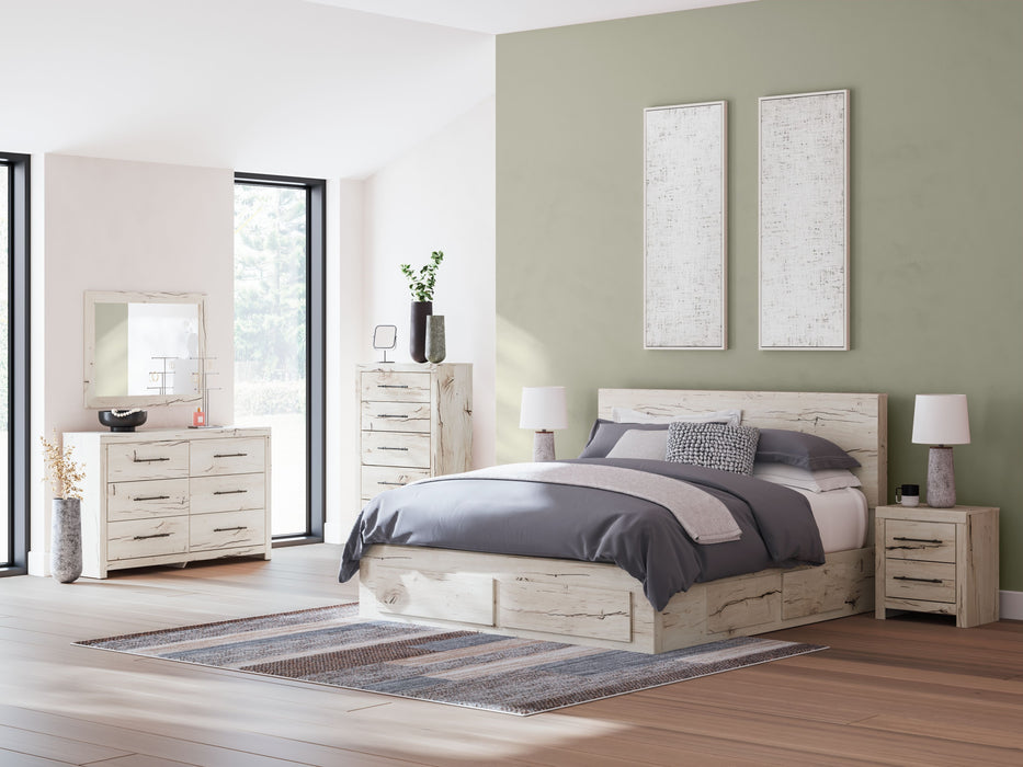 Lawroy - 9 Pc. - Dresser, Mirror, King Panel Bed With Storage Footboard And 2 Under Bed Storage Units, 2 Nightstands - Light Natural