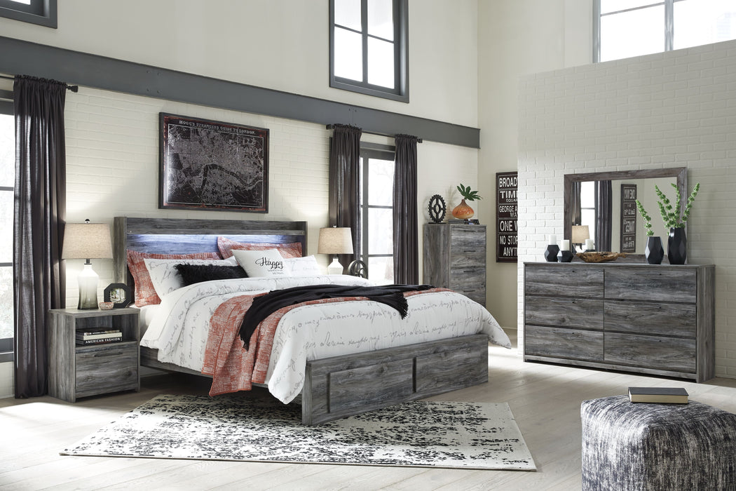 Baystorm - 5 Pc. - Chest, King Panel Bed with 2 Storage Drawers - Gray