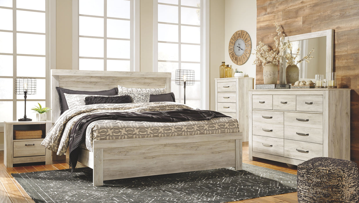 Bellaby - 7 Pc. - Dresser, Mirror, King Panel Bed, 2 Nightstands - Whitewash