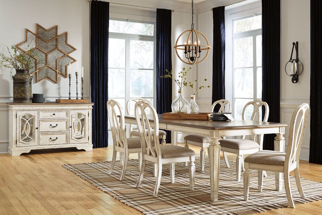 Realyn - 7 Pc. - Extension Table, 6 Ribbon Backed Side Chairs - White