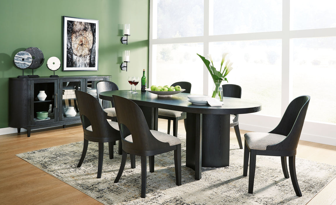 Rowanbeck - Black - 8 Pc. - Dining Table, 6 Side Chairs, Server