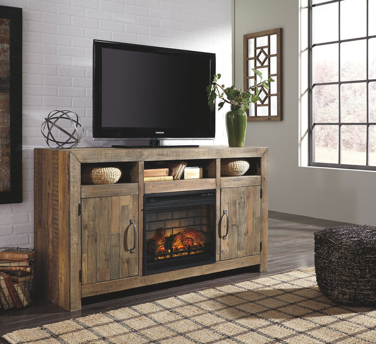 Sommerford - Brown - 62" TV Stand With Faux Firebrick Fireplace Insert