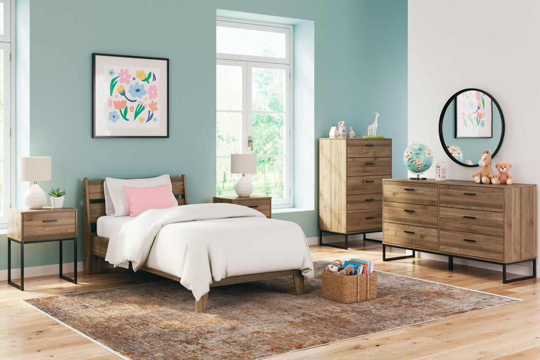 Deanlow - Honey - 4 Pc. - Dresser, Chest, Twin Platform Panel Bed