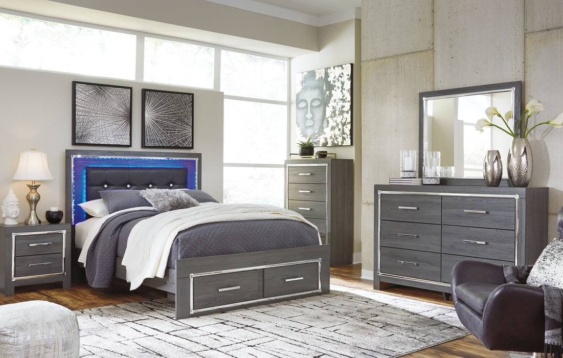 Lodanna - 5 Pc. - Dresser, Mirror, Queen Panel Bed with 2 Storage Drawers - Gray
