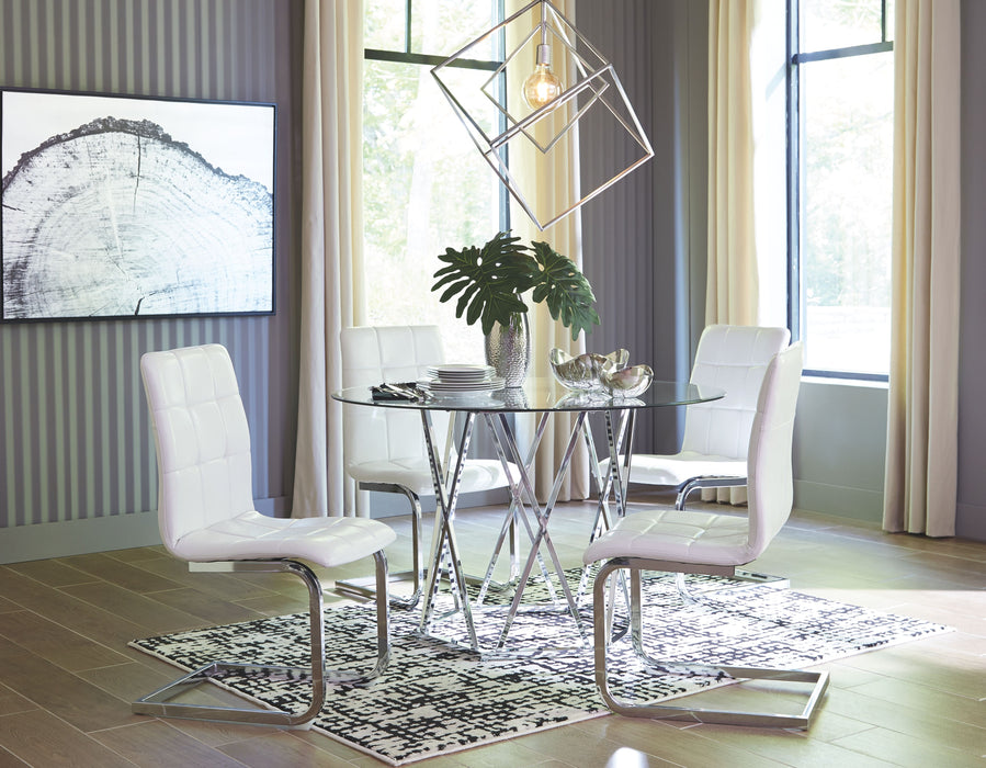 Madanere - White / Chrome Finish - 5 Pc. - Dining Room Table, 4 Side Chairs