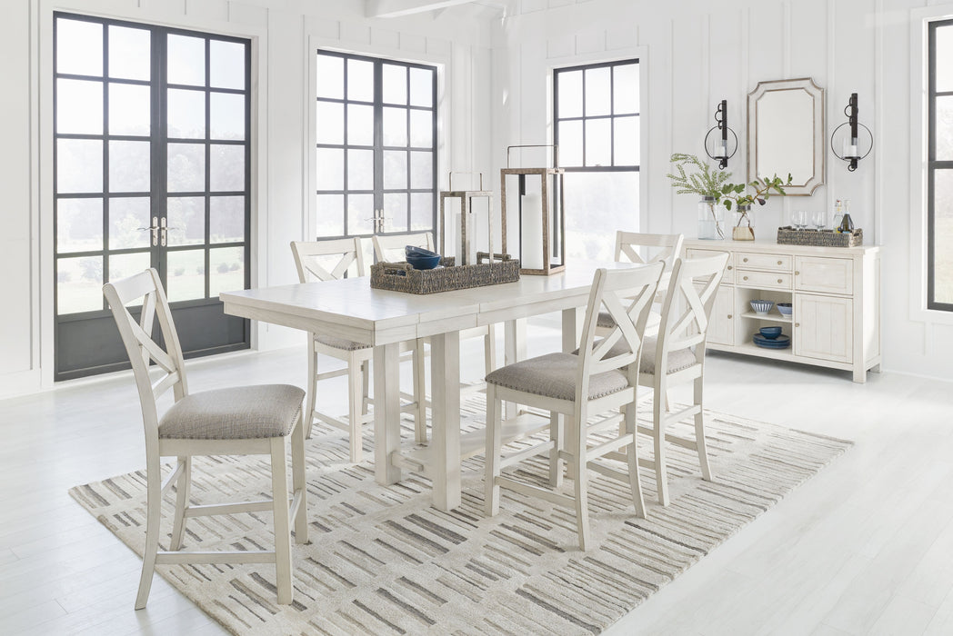 Robbinsdale - Antique White - 8 Pc. - Rectangular Counter Height Dining Extension Table, 6 Barstools, Server