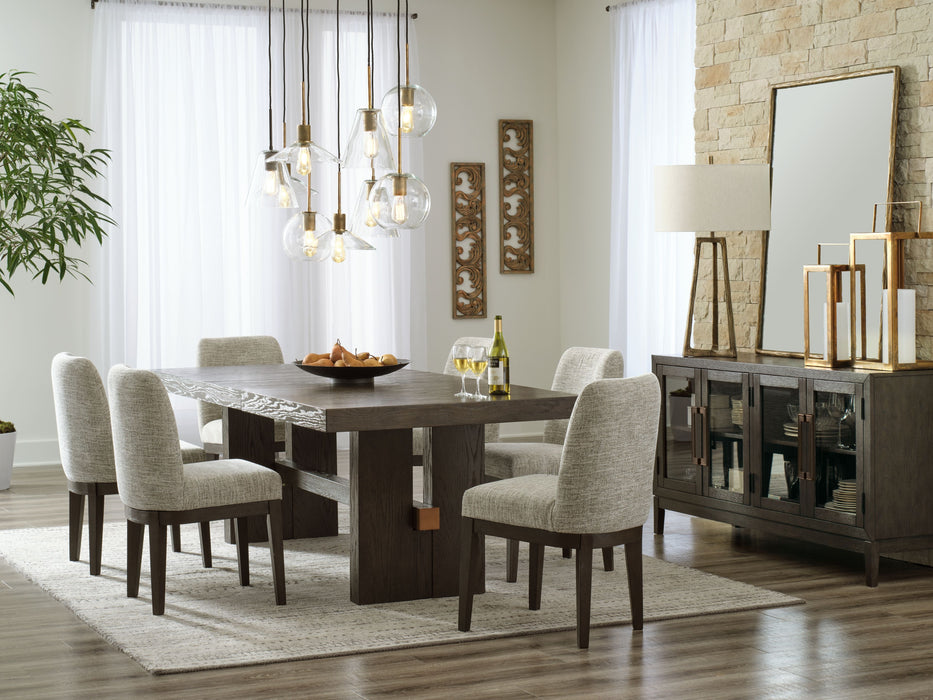 Burkhaus - 8 Pc. - Dining Room Extension Table, 6 Side Chairs, Server - Dark Brown