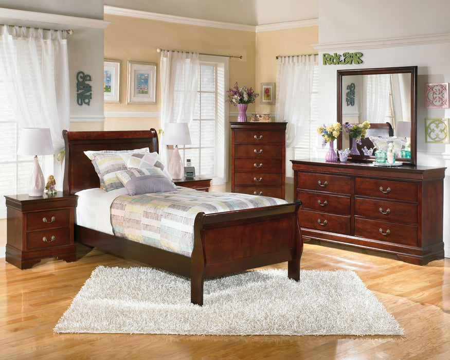Alisdair - 5 Pc. - Dresser, Mirror, Twin Sleigh Bed, Nightstand - Dark Brown