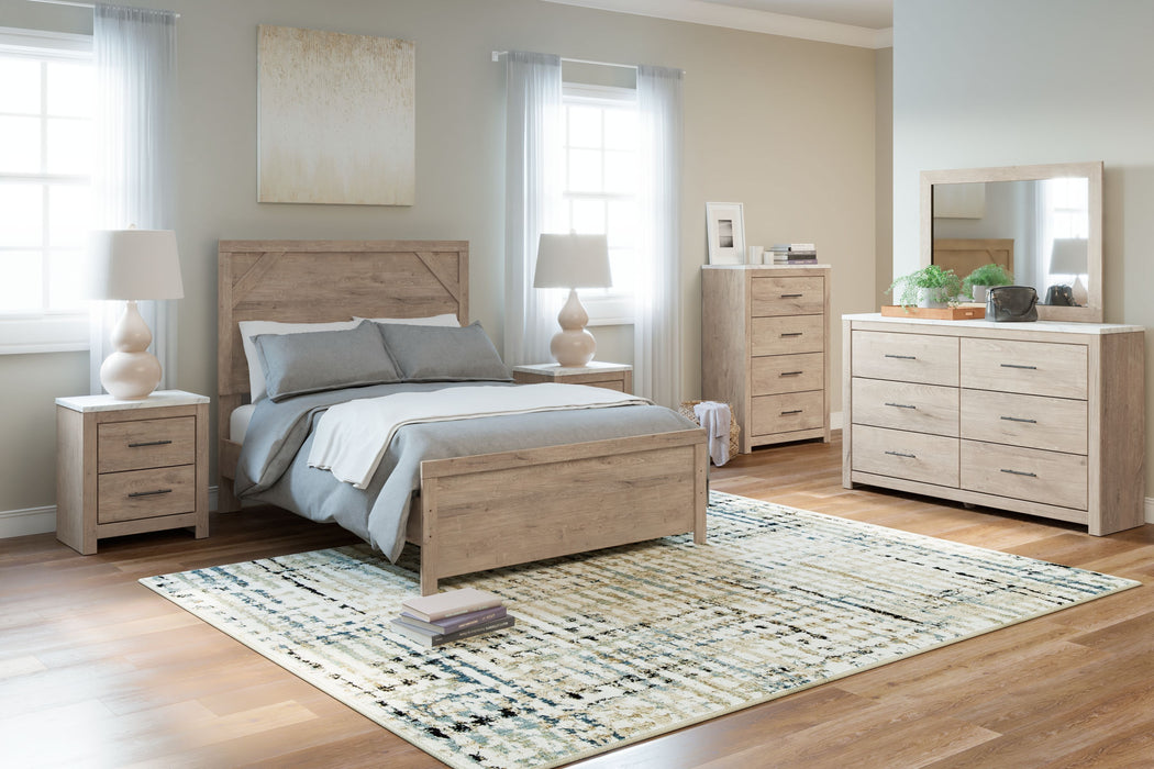 Senniberg - Light Brown / White - 4 Pc. - Dresser, Mirror, Full Panel Bed