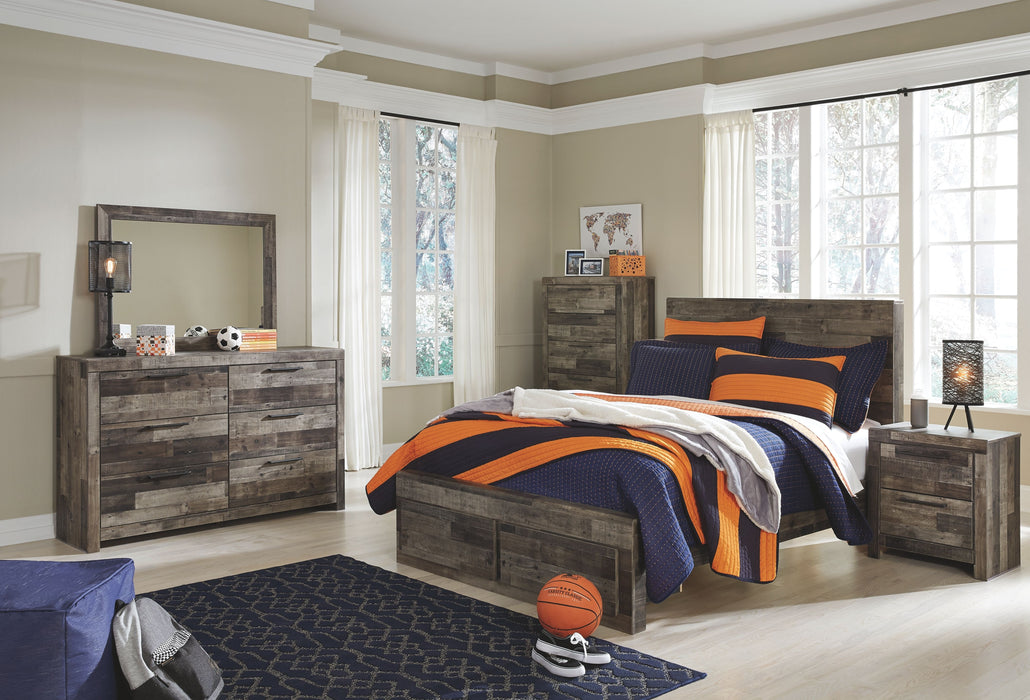 Derekson - 6 Pc. - Dresser, Mirror, Full Panel Bed with 2 Storage Drawers - Multi Gray