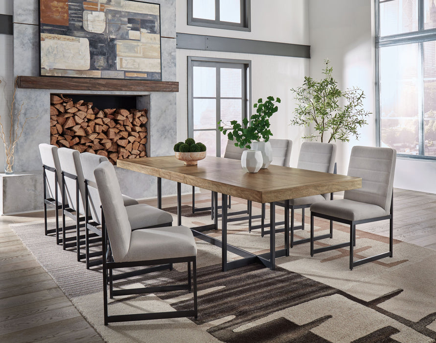 Tomtyn - 9 Pc. - Rectangular Dining Extension Table, 8 Side Chairs - Light Brown