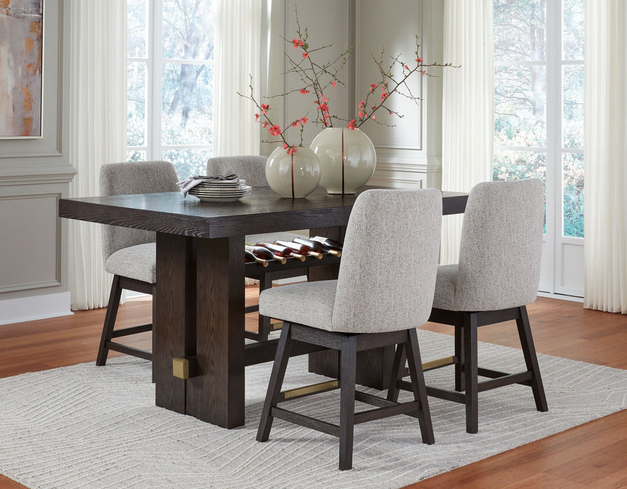 Burkhaus - 5 Pc. - Rectangular Counter Table, 4 Barstools - Dark Brown