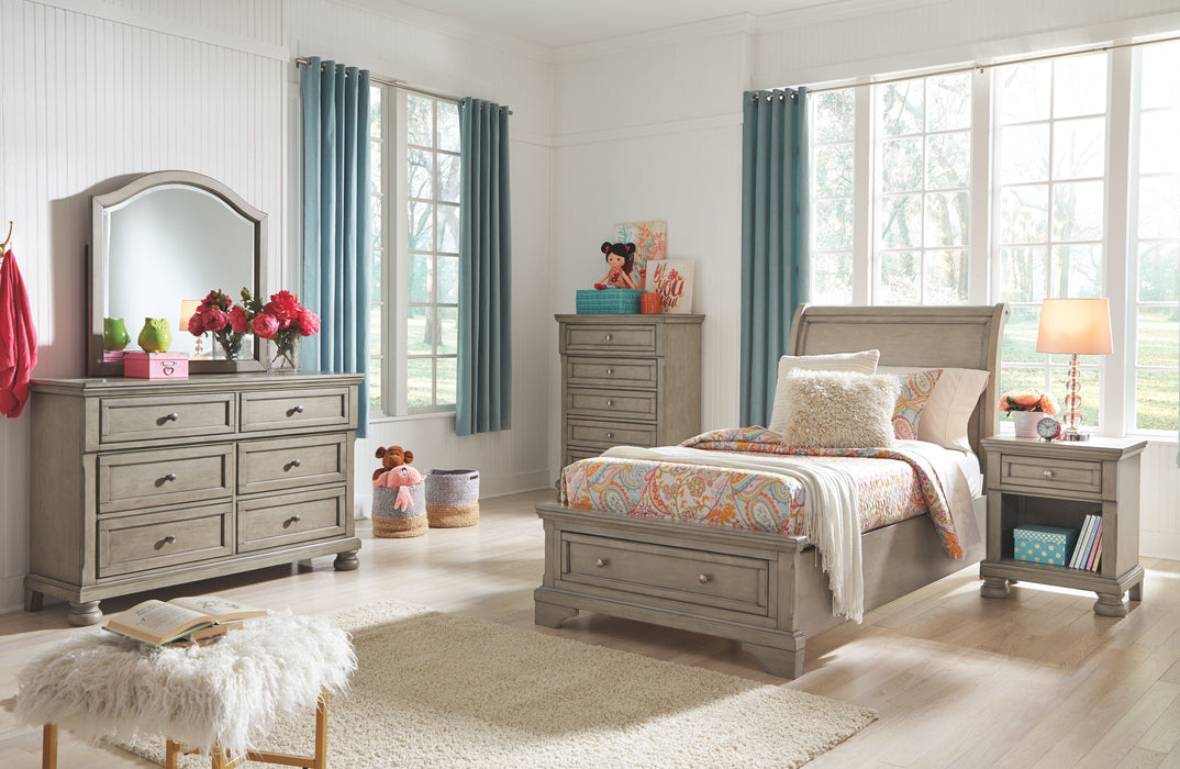 Lettner - Light Gray - 6 Pc. - Dresser, Mirror, Chest, Twin Sleigh Bed