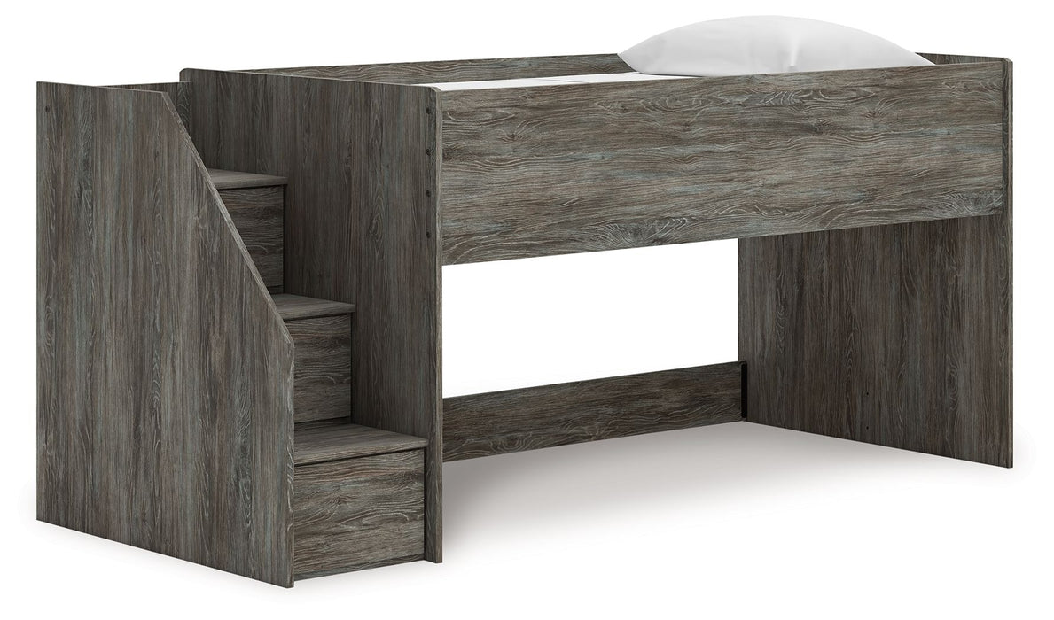 Frandern - Twin Loft Bed With Left Storage Steps - Gray