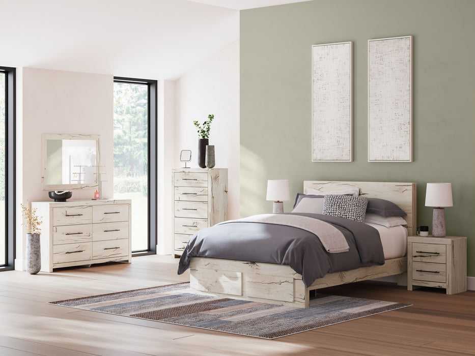 Lawroy - 7 Pc. - Dresser, Mirror, Chest, Queen Panel Bed With Storage Footboard - Light Natural
