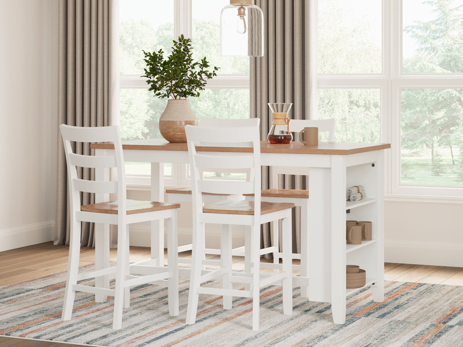Gesthaven - Natural / White - 5 Pc. - Rectangular Dining Room Counter Table, 4 Barstools