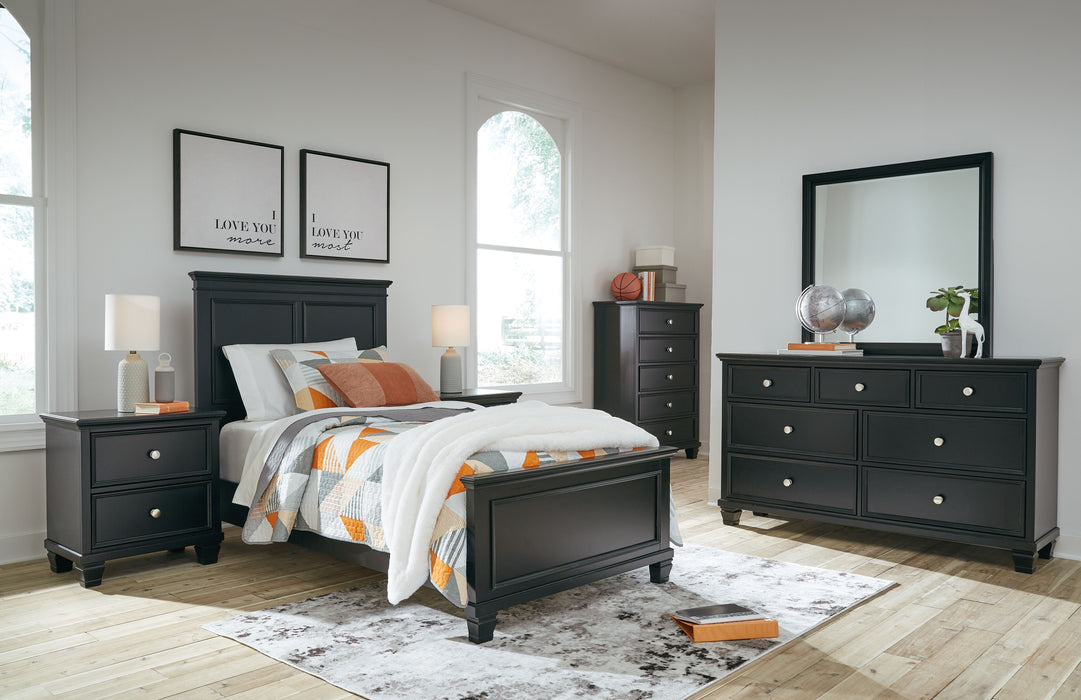 Lanolee - 7 Pc. - Dresser, Mirror, Twin Panel Bed, 2 Nightstands - Black