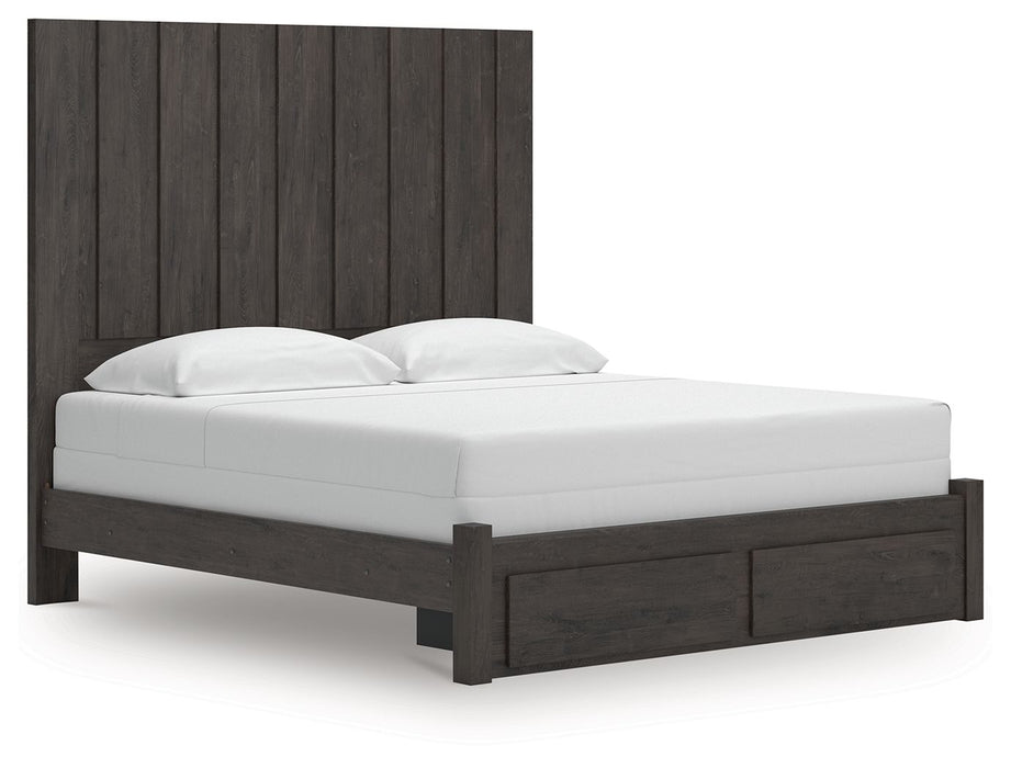 Fraluna - King Panel Storage Bed - Charcoal