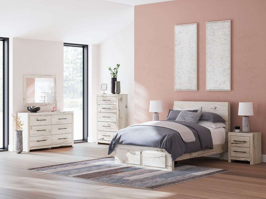 Lawroy - 8 Pc. - Dresser, Mirror, Full Panel Bed With Storage Footboard, 2 Nightstands - Light Natural