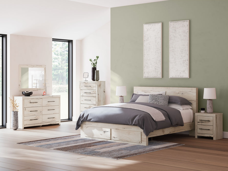 Lawroy - 7 Pc. - Dresser, Mirror, Chest, King Panel Bed With Storage Footboard - Light Natural