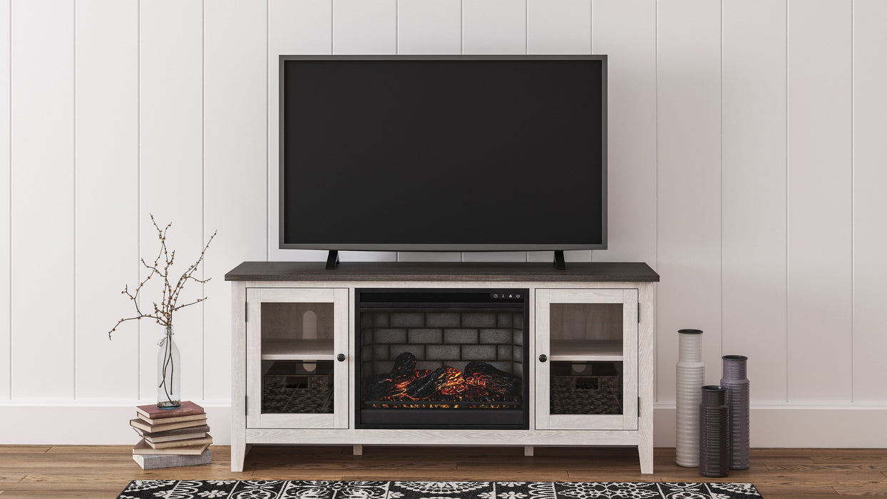Dorrinson - White / Black / Gray - 60" TV Stand With Faux Firebrick Fireplace Insert