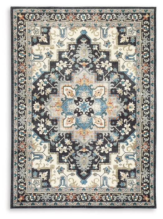 Leningston - 8' x 10' Washable Rug - Black / Cream / Blue