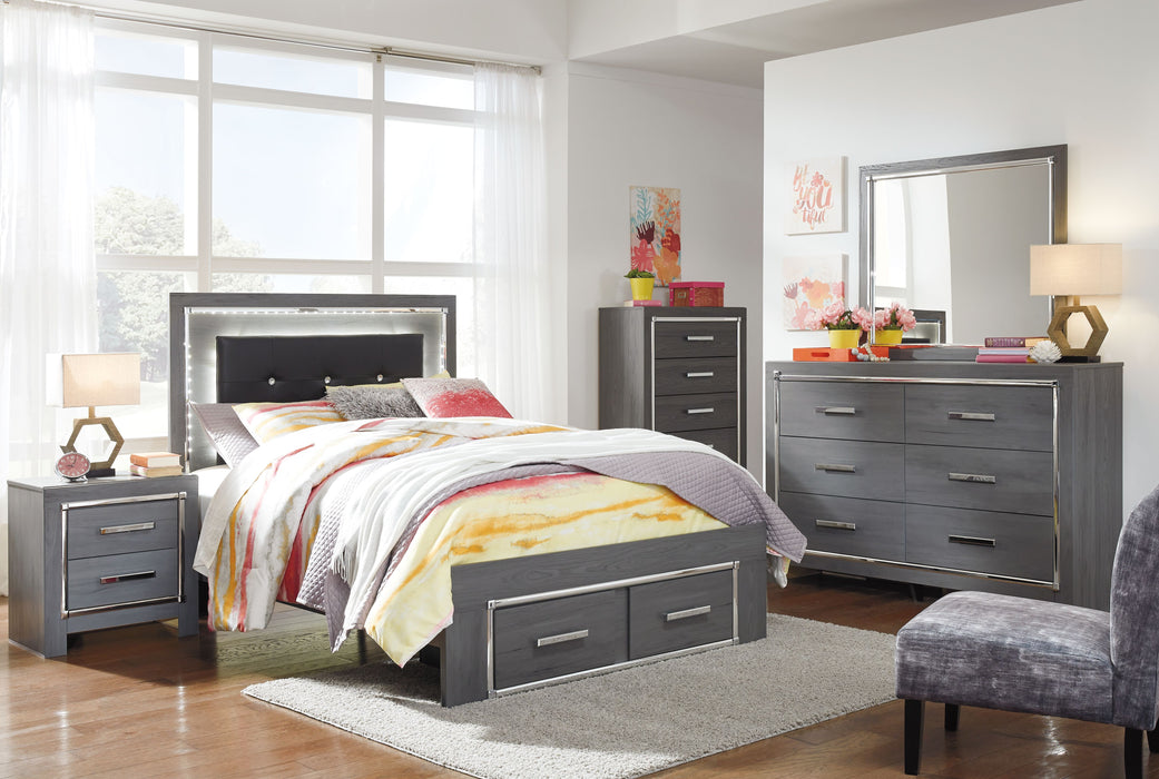 Lodanna - 5 Pc. - Dresser, Mirror, Full Panel Bed with 2 Storage Drawers - Gray